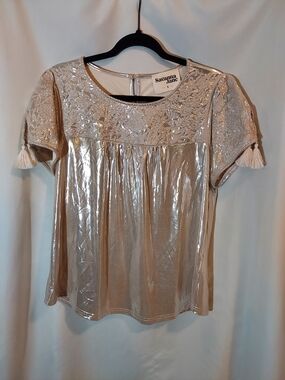 ✨ Savanna Jane "All That Shines" Embroidered Cream Metallic Top